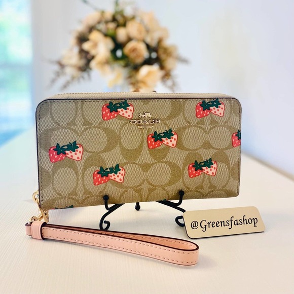 Coach Handbags - Coach Long Zip Around Wallet In Signature Canvas Strawberry Print